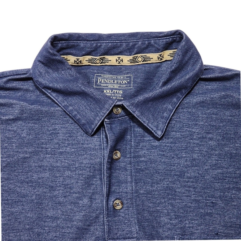 Pendleton Polo Shirt Men XXL Blue Short Sleeve‎ Pocket Cotton Blend Stretch